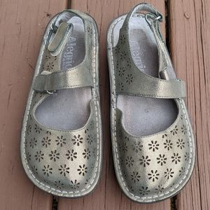 Alegria pewter floral cutout comfort sandals
